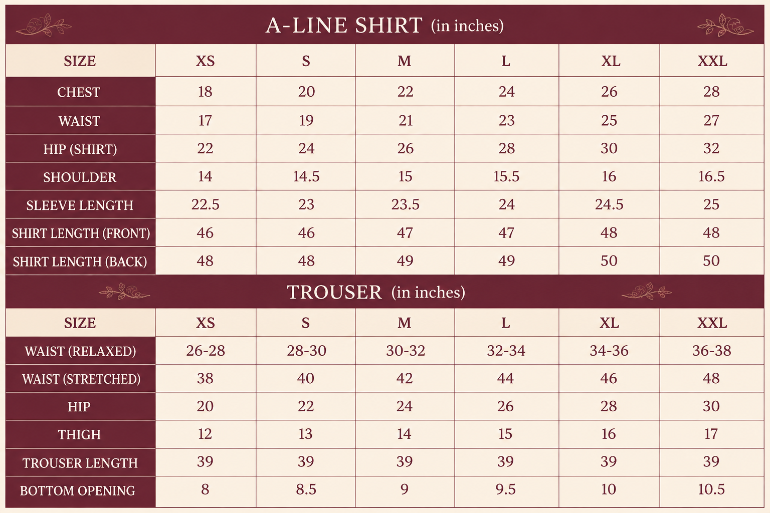 Strawberry Bloom Set 🍓 size chart